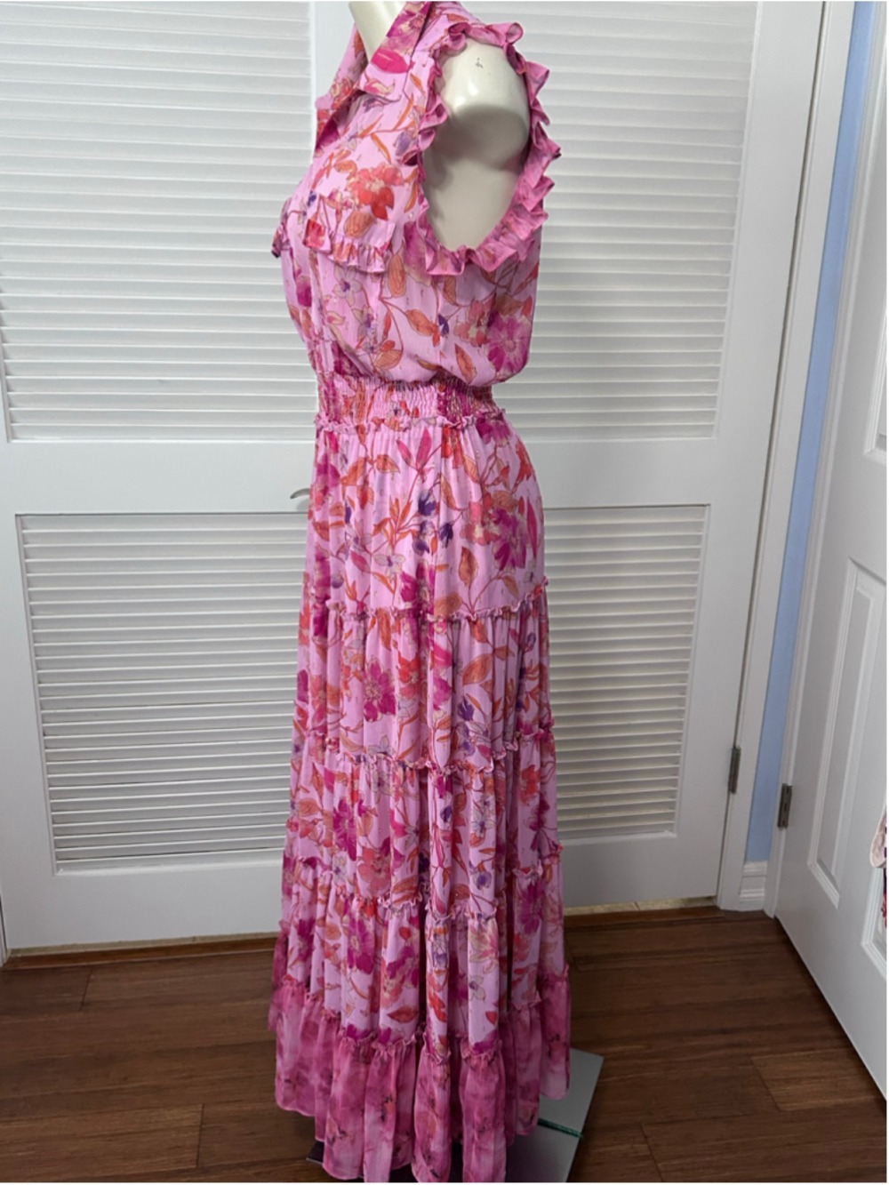 MISA Los Angeles Trina Fire Florals Mix Ruffle Midi Dress M - Picture 8 of 16